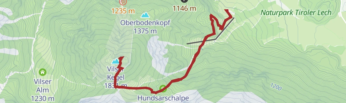Route map: Gipfelwanderung Vilser Kegel via Hundsarschalpe